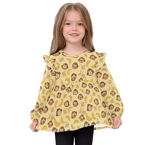 Cute Monkey Banana Y Girls Shirts Cotton Long Sleeve Ruffle Toddler Tee Tops3