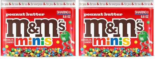 M&M'S MINIS Peanut Butter Milk Chocolate Summer Candy Bulk Summer Snacks, Sharing Size, 8.6 Oz Resealable Bag (Pack of 2)