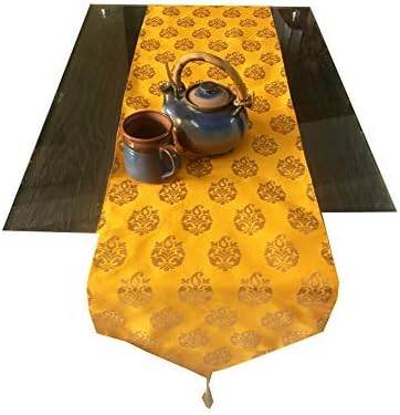 Pink Parrot- Dopian silk yellow table runner-1 pc-12x70 inch