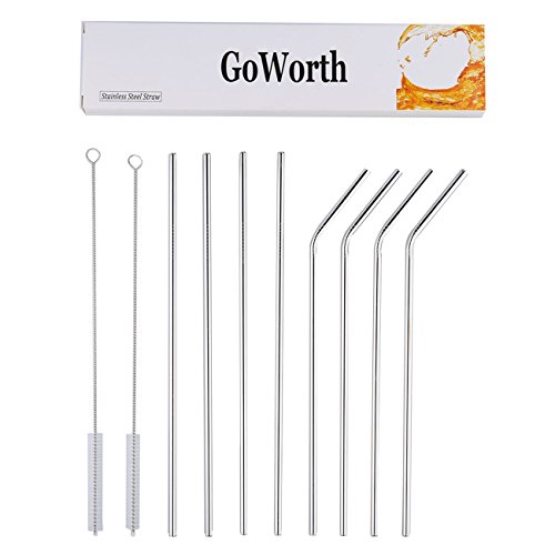 Metal Straws, BAVNCO Portable Collapsible Stainless Steel Drinking Straws Telescopic Reusable Metal Straws with Case & Cleaning Brush(2Pack Silver)