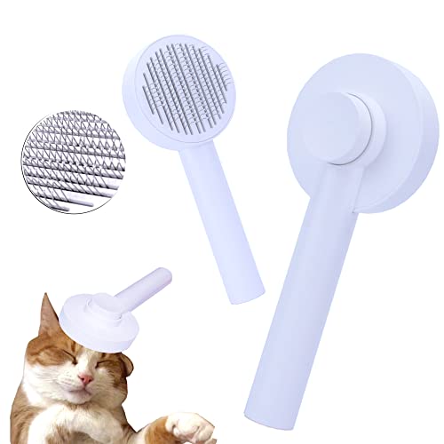 PETIFY Cat Self Cleaning Slicker Brush, Cat Grooming Brush, Short and Long Haired remover for Dogs and Cats, Slicker Brush Removes Loose Undercoat & Tangled Hair (White Macaron)