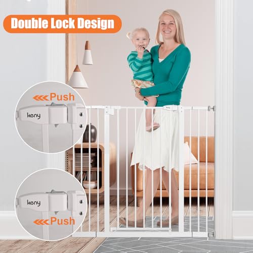 Image of keny 36 inch Extra Tall Baby Gate for Stairs, 29-42.5 inch Wide Auto Close Dog Gate | Pressure Mounted Easy Walk Through Pet Gate for Doorways, Durable Safety Stair Gate, White