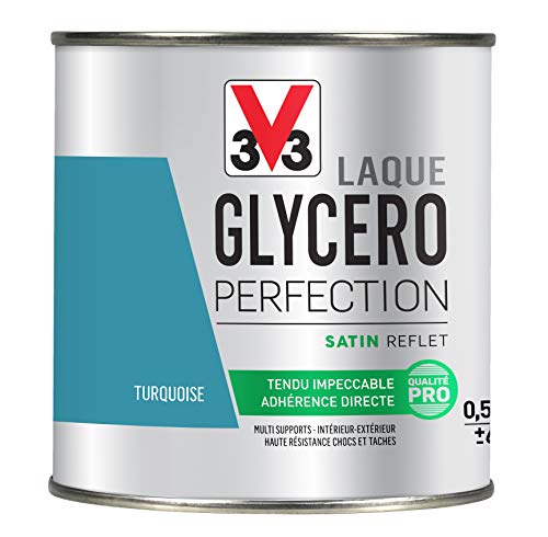 V33 Peinture multi-supports monocouche Laque Glycéro satin, Turquoise, 0,5 L