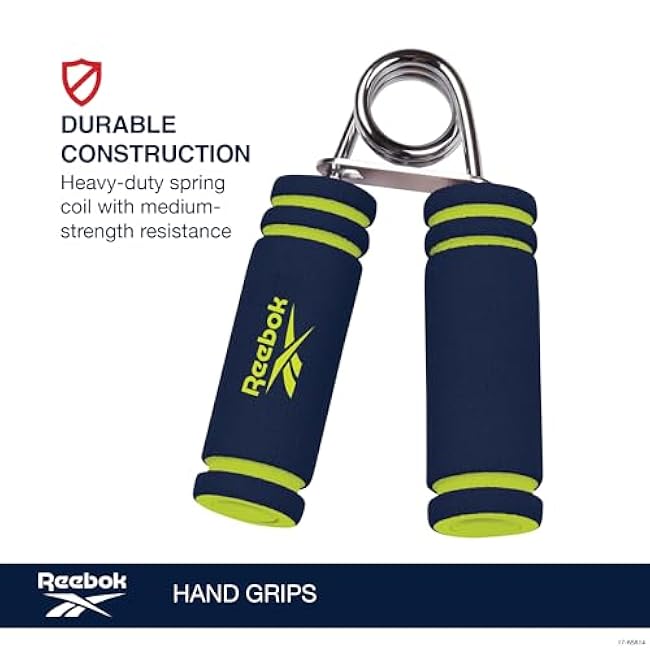 Reebok 2-Pack Hand Grips, Spring Coiled Wrist, Fingers & Forearm Strength Trainer with Soft Foam Handles, Improves Grip Strength, Resistance Hand Gripper for Manual Exercises & Rehab