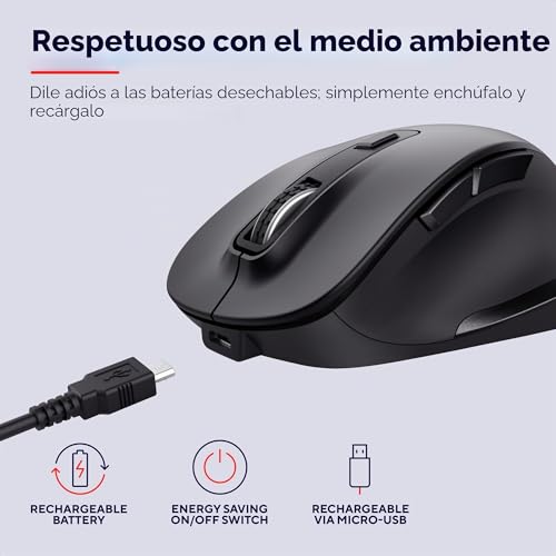 Miniatura 5 de Trust Fyda Ratón Inalámbrico Recargable, Diseño Sostenible, 800-2400 Ppp, 6 Botones, Soporte Para Pulgar, 2,4 Ghz, Receptor Usb, Ratón Ergonomico Para Ordenador Portátil, Pc, Macbook, Oficina