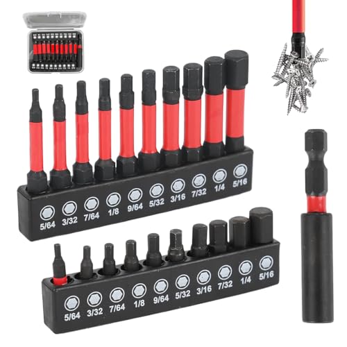 Image of Serplex 21pcs Allen Wrench Drill Bits, S2 Steel 1 /4 inch Hex Bit Set, CNC Tip Screwdriver Bits, Drill Bit, Impact Hex Bits Set for Electronic Devices Disassembly-Red