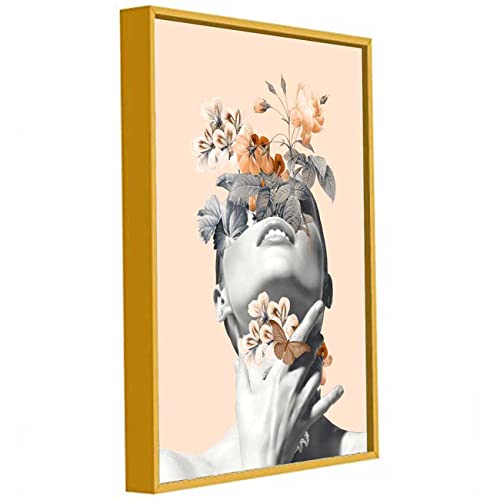 Image of PAINTINGMANTRA Biscuit Beige Inner Beauty Gold Framed Canvas Art Print for Wall, Home and Living Room Decoration (Size - 23 x 17 Inchs)