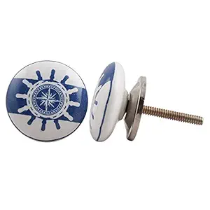 Indian-Shelf 2 Pack Kids Knobs | Cabinet Knobs | Unique Knobs | Ceramic Kids Drawer Knobs | Blue Knobs | Ship Wheel Knobs Pull | Knobs for Dresser