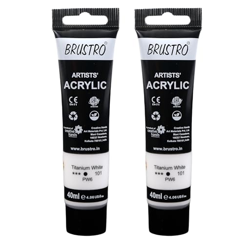 Image of BRUSTRO Artists Acrylic Paint Tube | 40ml, Titanium White (Pack of 2)|Non-Toxic, Water Based, Inter Mixable, Ideal for Painting, Textured Effects on Canvas, Paper, Fine Art Student and Professionals