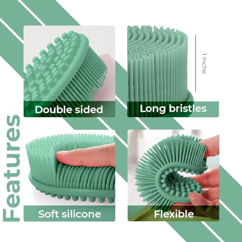 Image of Silicone Body Scrubber, Gentle exfoliating Body Scrubber That's Easy to Clean, Lathers Well, Long Lasting, and More Hygienic Than Traditional Shower Loofah (Olive Green)