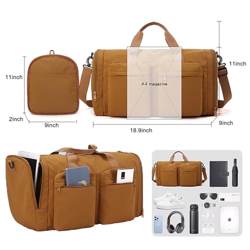 Foldable Travel Duffel Bag Collapsible Gym Duffle Bag with Shoe Compartment Wet Pocket Trolley Sleeve Carry On Duffel Bag for Men Women (Black)2