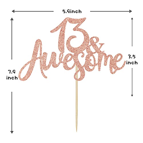 Image of FestikoRose Gold Glitter 13 Awesome Cake Topper - Official 13 Teenager -13 & Fabulous - Boy /Girl 13 Years Old - Happy 13th Birthday Party Decoration