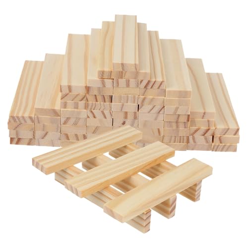 Angoily 未完成の木製積み木100個:子供用木製ストリップセット - 幼稚園児用積み重ね可能な硬材スティック(幼稚園用)