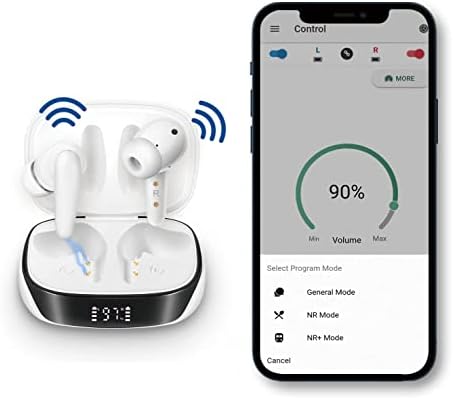 Maihear 2 in 1 Bluetooth and Rechargeable Hearing Aids with APP Control for Seniors Adults, Personal Digital Hearing Amplifiers Sound Device with Earbuds Voice Enhancer Noise Cancelling 1 Pair (White), Gifts for Father and Mother
