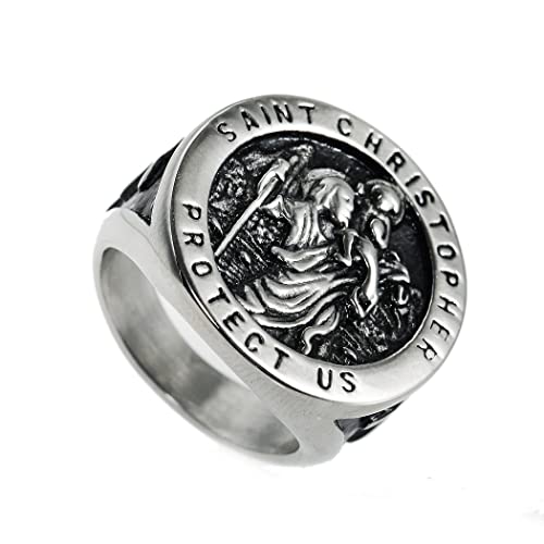 Bague en acier inoxydable cadeau homme chevalière Christopher argent