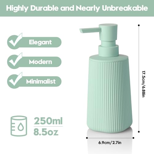 Image of Small Soap Dispenser for Bathroom and Kitchen, Modern Farmhouse Striped Style Plastic Hand Soap Dish Soap Dispenser with Pump Matte Light Green