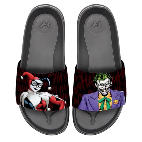 Popfunk Batman Joker Harley Quinn Laugh Unisex Adult Slides Adjustable Flip Flop Sandals Officially Licensed Hypd Slydr Switch™