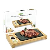 NutriChef Steak Stone Grill, Hot Stone Steak Set, with Bamboo Platter, Stainless Steel Tray and Ceramic Sauce Bowls, Good for Indoor Outdoor Dining, Cooking, Parties and Gifts