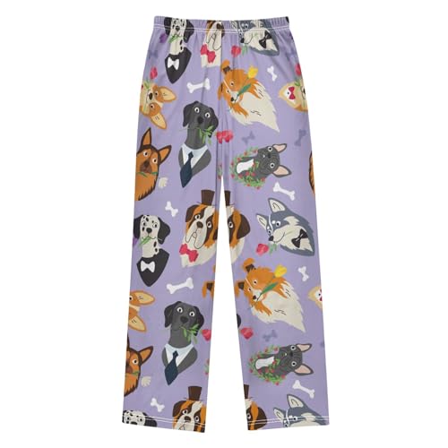 Dog with Flower Boys Pants Boys Athletic Pants Long Pant for Boy with Pockets Wide-Leg Size 6-14Y2