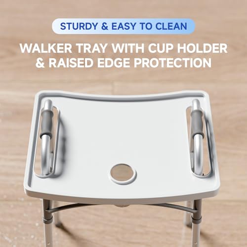 Image of Loyoda Folding Walker with Tray for Seniors, Walker with 5 inch Front Wheels | Lightweight Aluminum 2-Wheel Walker, Height Adjustable Standard Walkers, 350 lbs
