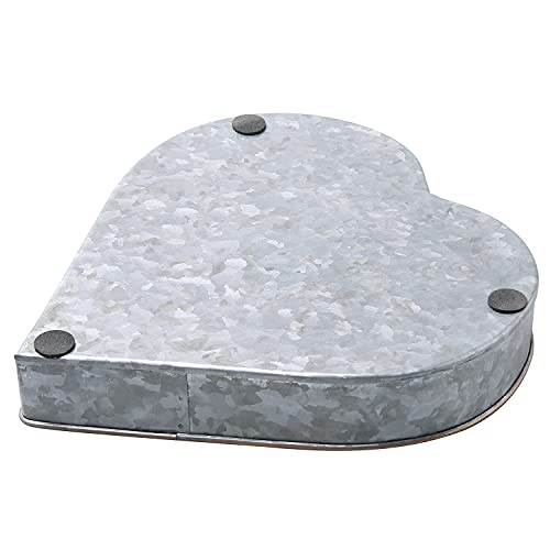 Mygift Rustic Galvanized Silver Metal Heart Decorative Tray With Copper Tone Trim, 2 Piece Set - Handmade In India #TOP6