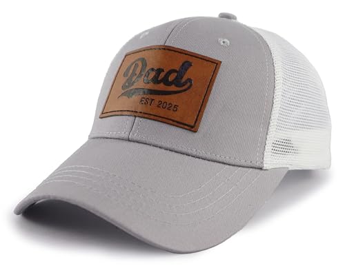 Image of Dad Est 2025 Trucker Hat for Men, Adjustable Leather New Daddy Gifts Baseball Cap
