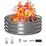PROWORX 36 Inch Outdoor Fire Pit Ring, Round Galvanized Portable Fire Pit for Camping, Metal Steel Bonfire Fire Ring for Outside, Backyard