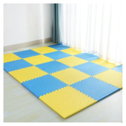 YMXBHN 32 Tapetes De Espuma EVA Entrelazados - Azulejos De Espuma De Rompecabezas De 2,5 Cm De Grosor,Suelo Cuadrado Antideslizante De 30X30cm para Gimnasios En Casa,Blue/Yellow