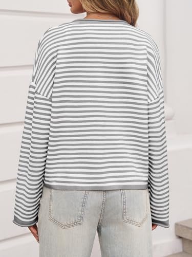 Image of Saodimallsu Womens Striped Cardigan Casual Long Sleeve Open Front Button Down Loose Knit Lightweight Fall Sweaters