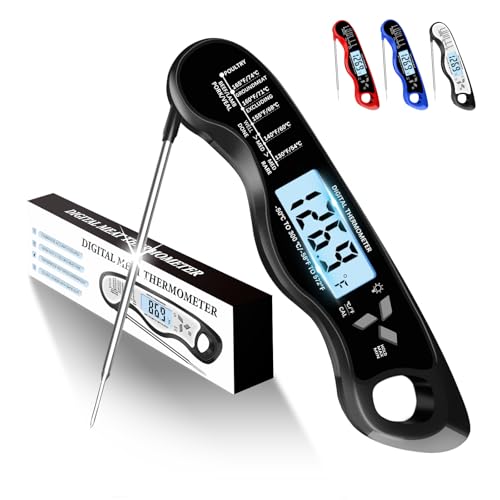 Meat Thermometer, IP67 Waterproof Digital Meat Thermometer with Backlight, Hold Function & Magnet for Grill, BBQ, Candy, Beef,Turkey,Gadgets Essentials BBQ Accessories,Mens Stocking Stuffers