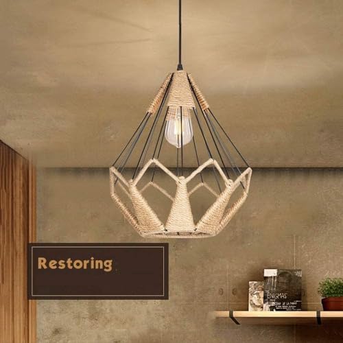 Lampe suspendue rustique en fer forg&eacute; et v&eacute;ritable corde de chanvre tress&eacute;e - 3