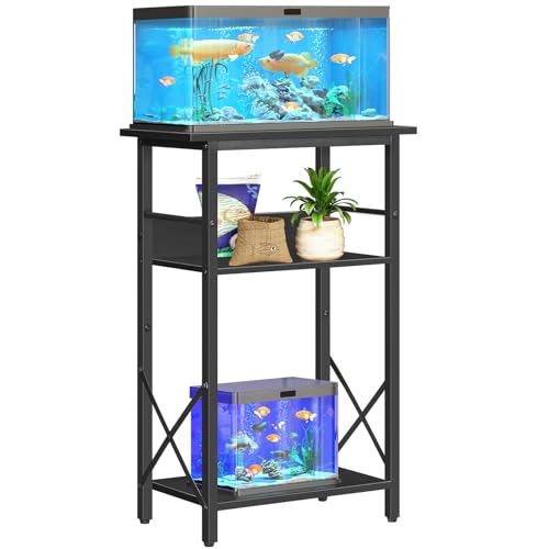 Image of HOOBRO 10 Gallon Aquarium Stand, 3-Tier Fish Tank Stand with Storage, Reptile Turtle Tank Stand with Metal Frame, 20.5 inch L x 11 inch W , Black BB52FT01