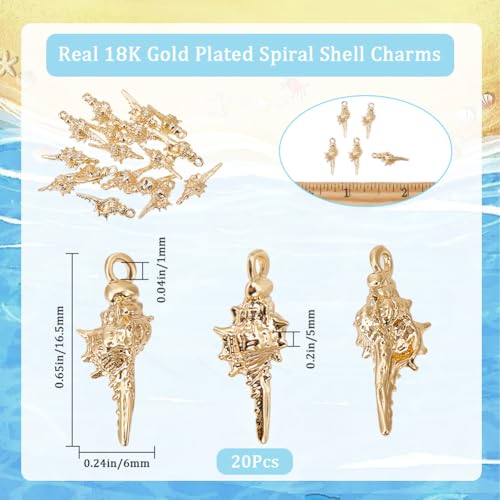 Beebeecraft 1 Box 20Pcs Spiral Shell Charms 18K Gold Plated Brass Ocean Animals Pendant Charms with Hole for Summer Ocean Wind Theme DIY Jewelry Making - Image 2