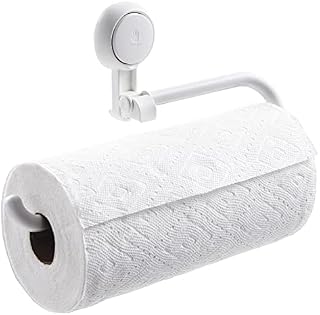 Amazon Brand - Umi Kitchen Roll Holder with Suction Cup Wall Mounted ,Paper Towel Holder Self Adhesive No drlling & Removable in White and Plastic