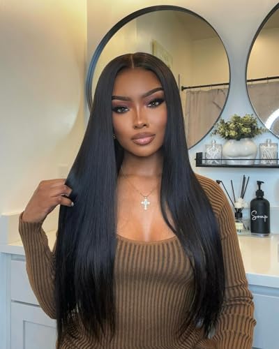 BLY Silky Straight Bundles Human Hair 100% Unprocessed Virgin Hair for Women 16 18 20 Inch Natural Black Soft Straight Hair Extensions 3 Bundles