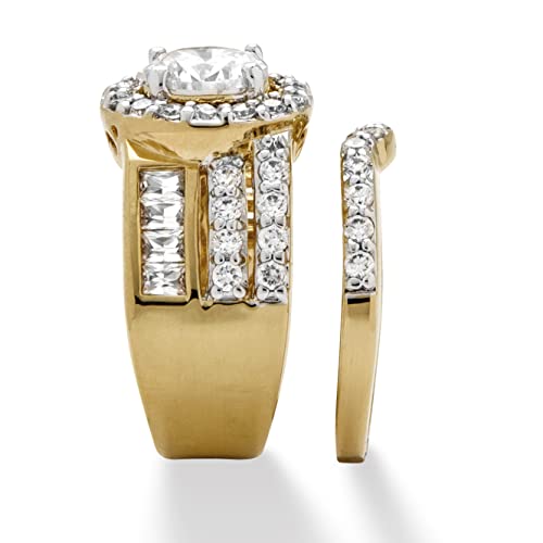 PalmBeach Yellow Gold-Plated Round Cubic Zirconia Halo Bridal Ring Set Sizes 6-102