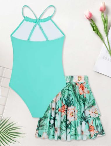 Image of Girls One Piece Swimsuits with Mesh Skirt Tanikini Bathing Suit Swimwear 6-14Y