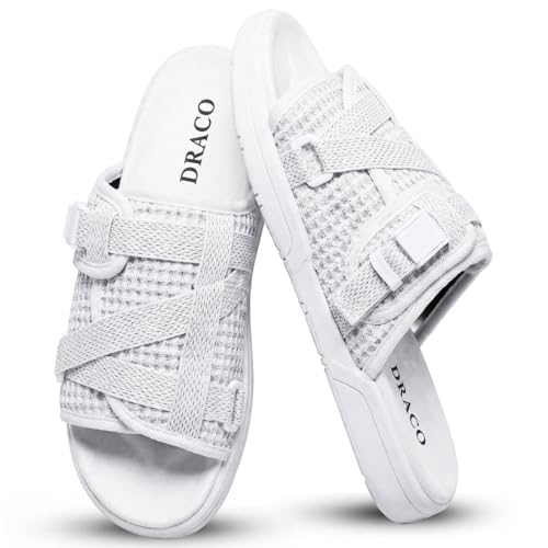 Image of Draco DracoSlides Reflective Slides for Men and Women, Wrapped in Reflective 3M with Adjustable Straps for Wide /Narrow Feet, Sandals with Arch Support & Slip Resistant, Men & Women Footwear, Black