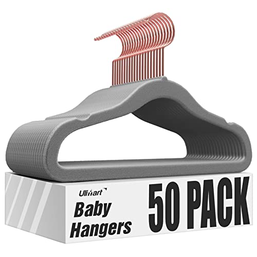 Image of Ulimart Baby Hangers Velvet 50 Pack-11.4 Inch,Baby Clothes Hangers Non Slip, Baby Hangers for Closet,Durable Infant/Toddler Hangers Gray Hangers