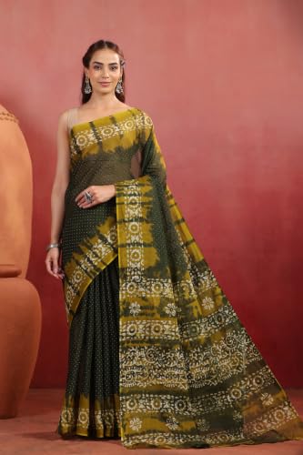 Image of TAMAIRA FASHION Mulmul Pure Cotton Saree For Woman Batik Printed|Office Wear Daily Wear Sarees For Women Without Blouse Piece (Available in 13 Colours)