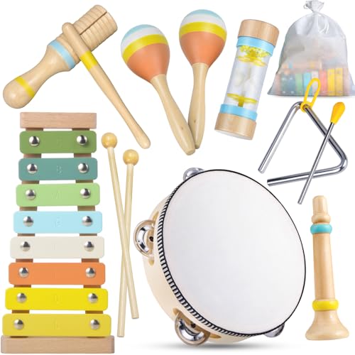 Image of Toddler Musical Instruments Set, Wooden Montessori Toys for 1 2 3 Year Old Boys Girls, Baby Musical Toys with Storage Bag for Early Learning, Christmas Birthday Gift for Kids Preschool Educational