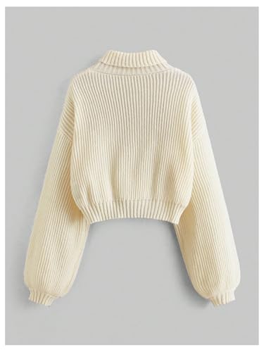 Women's Floral Embroidered Drop Shoulder Crop Sweaters Long Sleeve Turtleneck Knit Pullover2