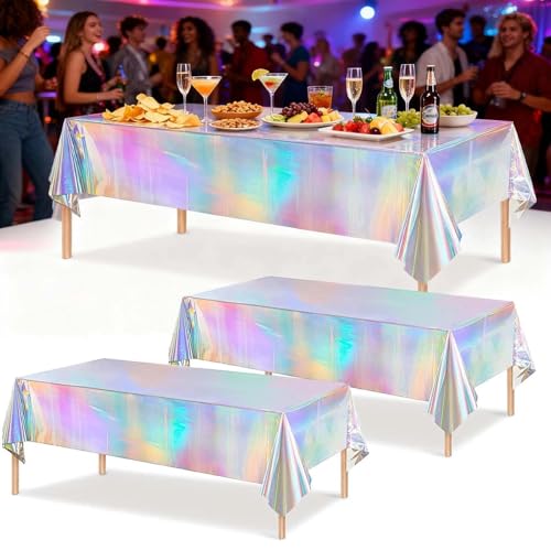 JIUCHAOTONG 2 Pcs Iridescent Party Tablecloth 137×274cm Party Table Cloths PET Holographic Table Cloths for Mermaid/Under Sea/Ocean Theme Birthday Decorations