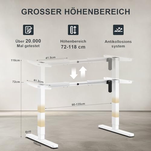 Flamaker Höhenverstellbarer Schreibtisch Elektrisch Tischgestell Höhenverstellbar Elektrisch 2-Fach-Teleskop Mit Memory-Steuerung Höhenverstellbarer Schreibtisch Gestell (Weiß)