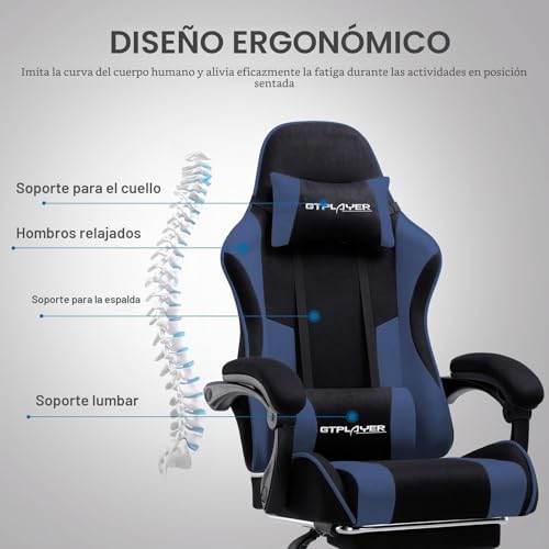 Miniatura 4 de Gtplayer Silla Gaming Con Masajeador Ergonómica Silla Gamer Con Reposapiés Reposacabeza, Silla De Oficina Ergonómica, Soporte Lumbar, Silla Juego Ajustable En Altura, Tela Azul