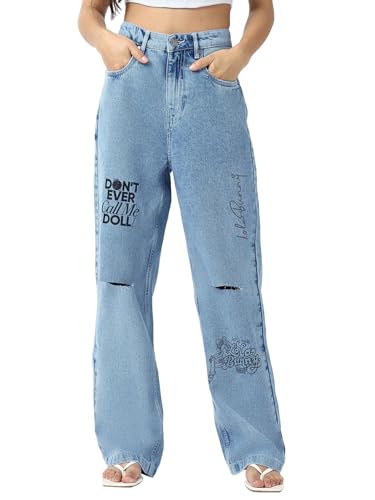 Bewakoof Women's Washed Straight Fit Pure Cotton Jeans_671036_Blue_32 Deal