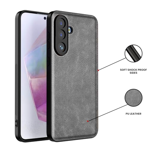 Image of Kapa Tux Leather Back Cover for Samsung Galaxy M56 | Slim Shockproof Camera Protection Bumper Case (Grey)