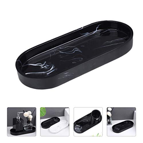 HEMOTON Bandeja decorativa para banheiro com estampa de mármore, bandeja de armazenamento oval, orga