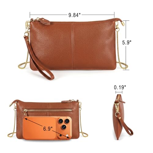 Image of YALUXE Genuine Leather Wristlet Handbags Purses Cell Phone Pocket Clutch Wallet Crossbody Bags for Women