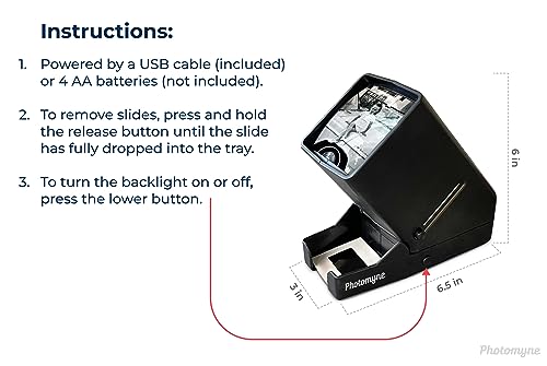 photomyne 35mm slide viewer film negative viewer with 3x magnification led light illuminated viewing usb or battery powered